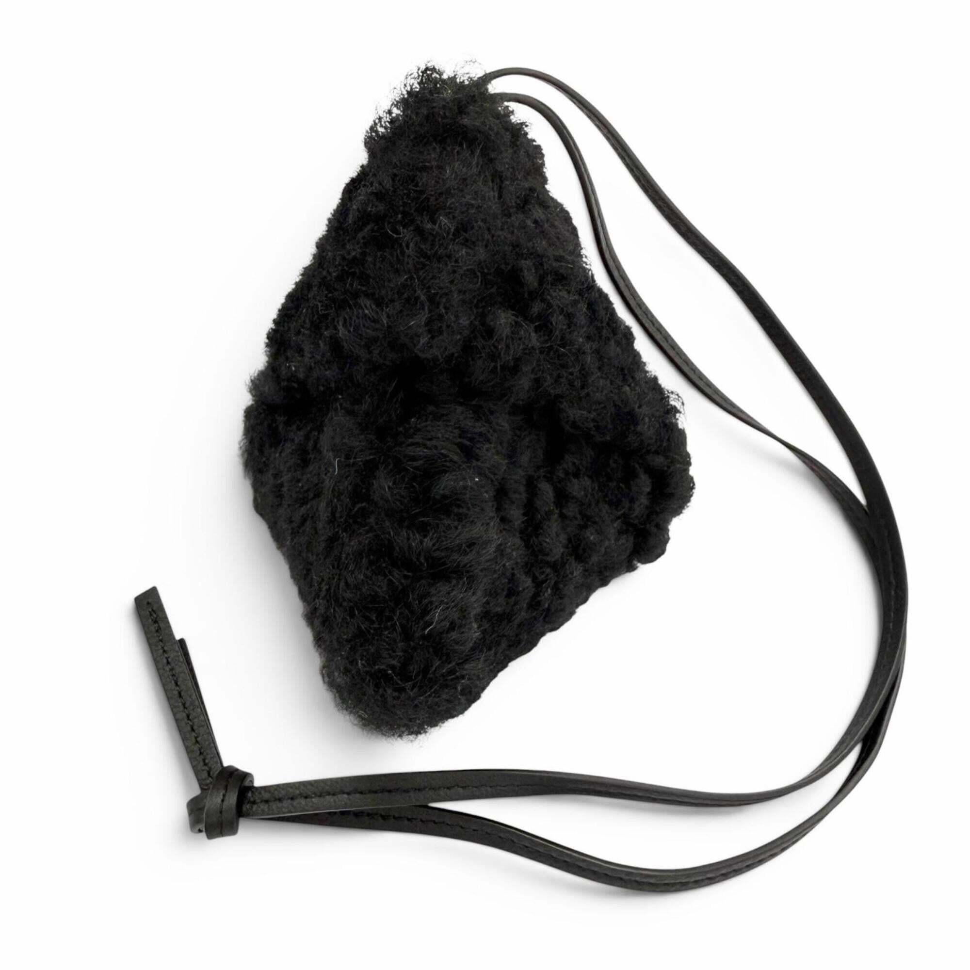 Loewe Puzzle Fold Charm, Shearling & Mouton Bag Black, Made In Spain, Women's...